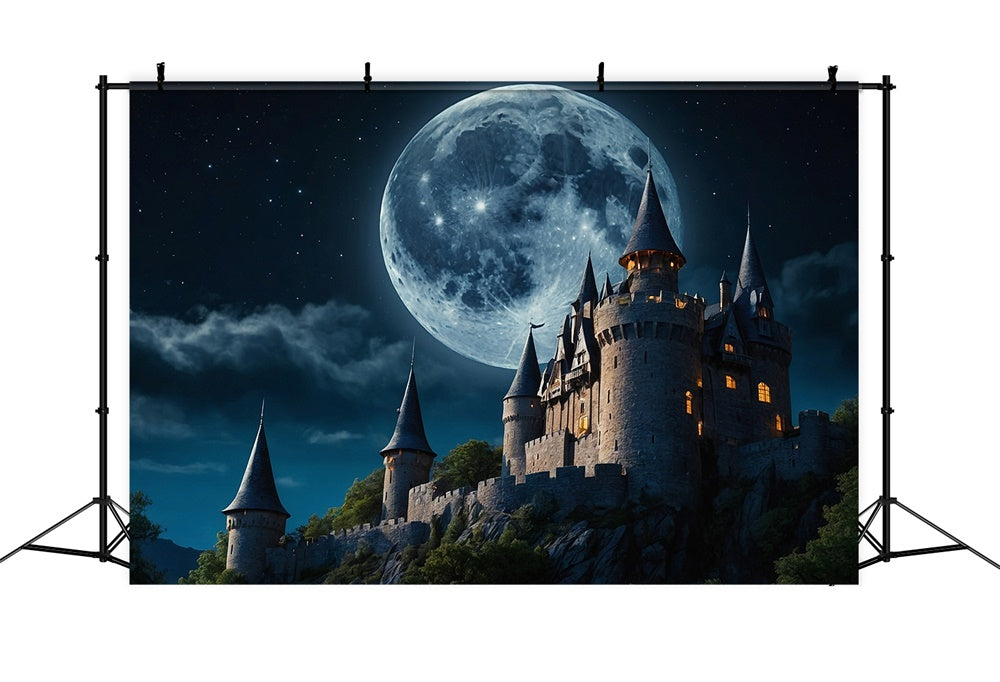 Halloween Castle Full Moon Photography Backdrop UK RR7-481