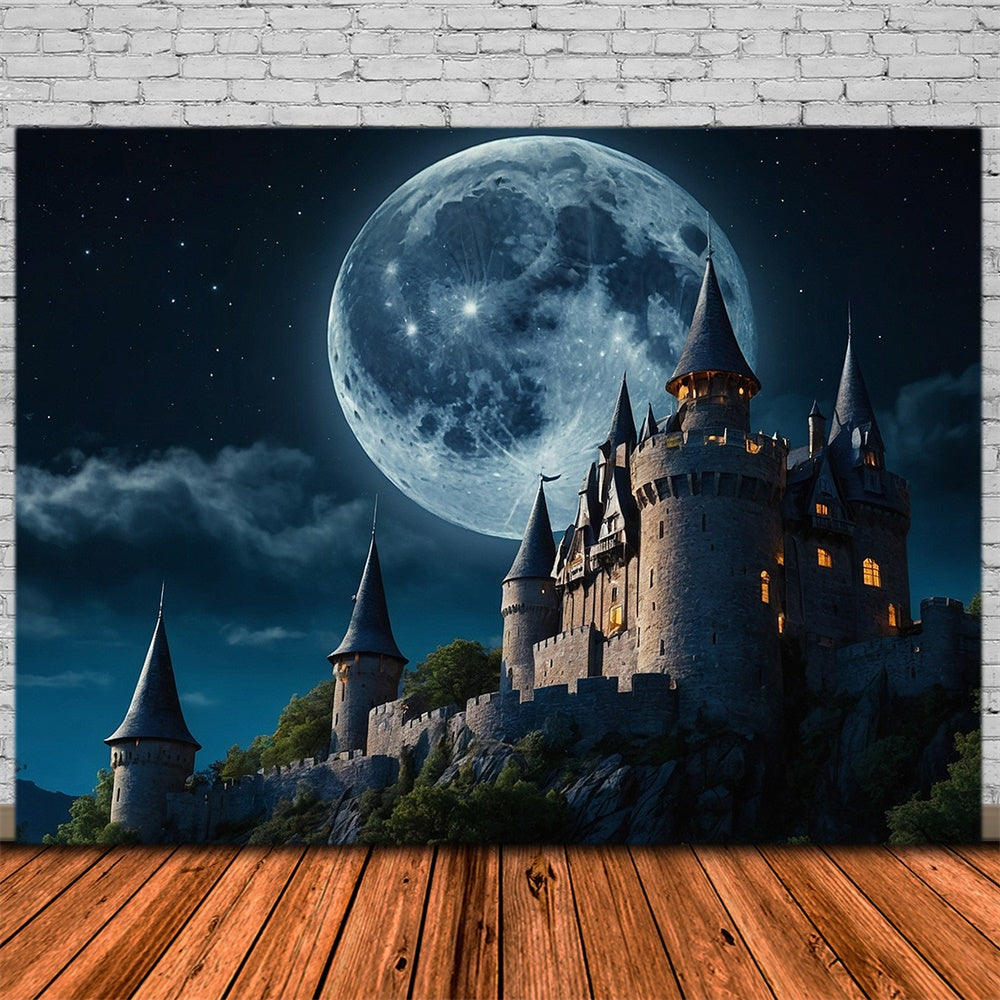 Halloween Castle Full Moon Photography Backdrop UK RR7-481