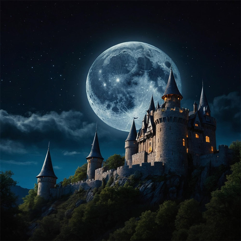 Halloween Castle Full Moon Photography Backdrop UK RR7-481