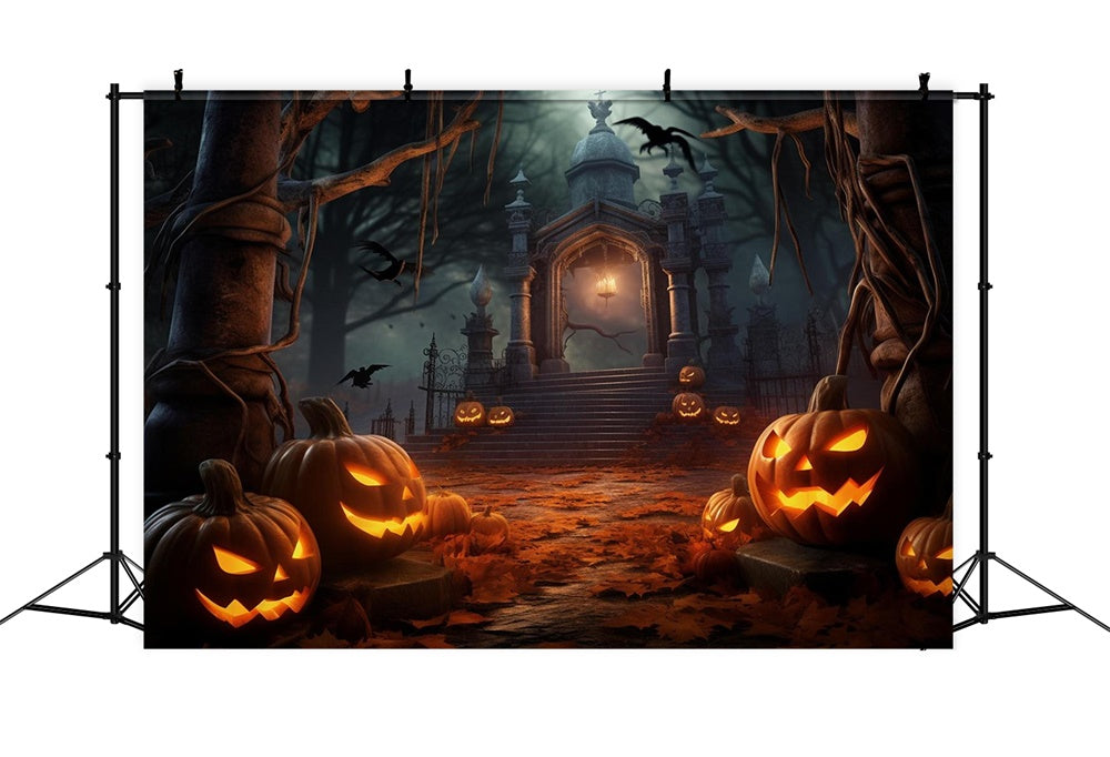 Halloween Night Graveyard Gate Pumpkin Backdrop UK RR7-483