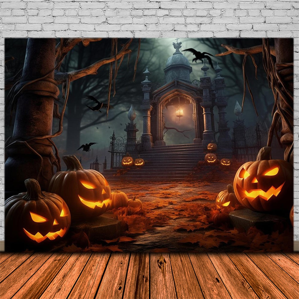 Halloween Night Graveyard Gate Pumpkin Backdrop UK RR7-483