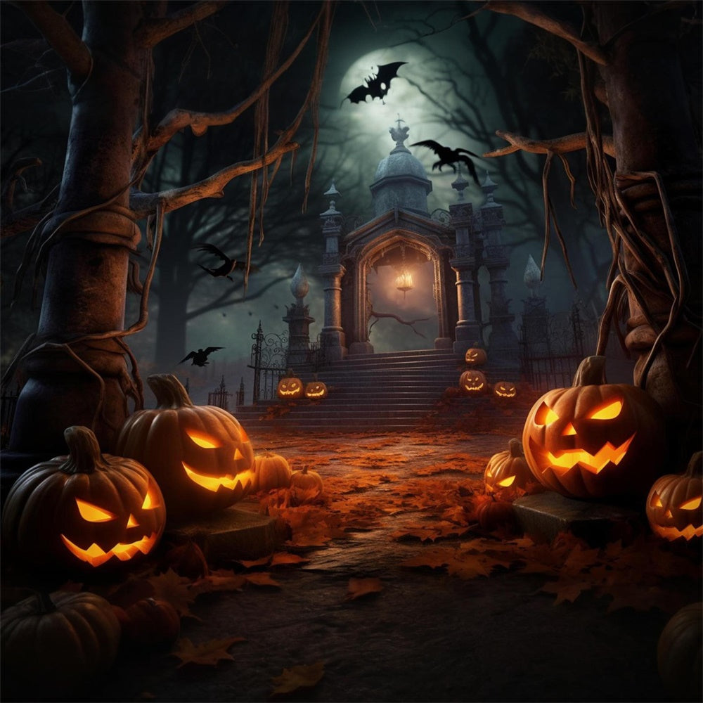 Halloween Night Graveyard Gate Pumpkin Backdrop UK RR7-483