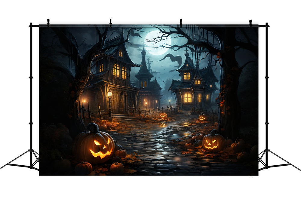 Haunted House Halloween Moon Night Backdrop UK RR7-486