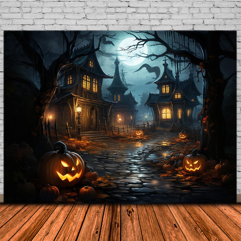 Haunted House Halloween Moon Night Backdrop UK RR7-486