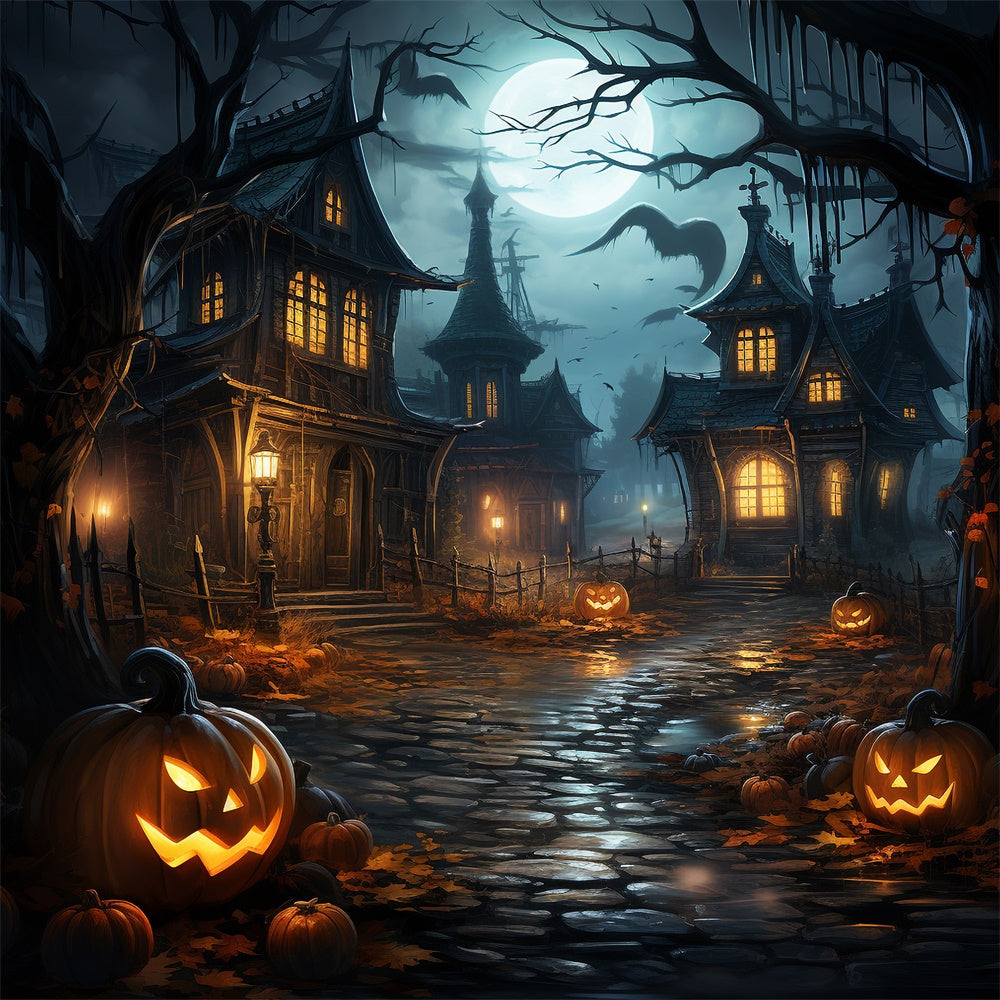 Haunted House Halloween Moon Night Backdrop UK RR7-486