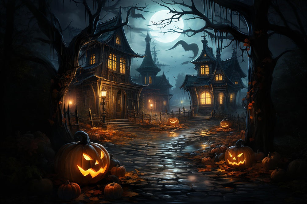 Haunted House Halloween Moon Night Backdrop UK RR7-486