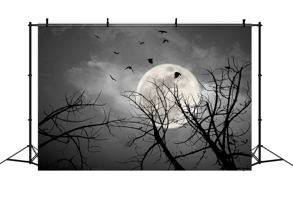 Halloween Night Dark Sky Moon Bats Backdrop UK RR7-487