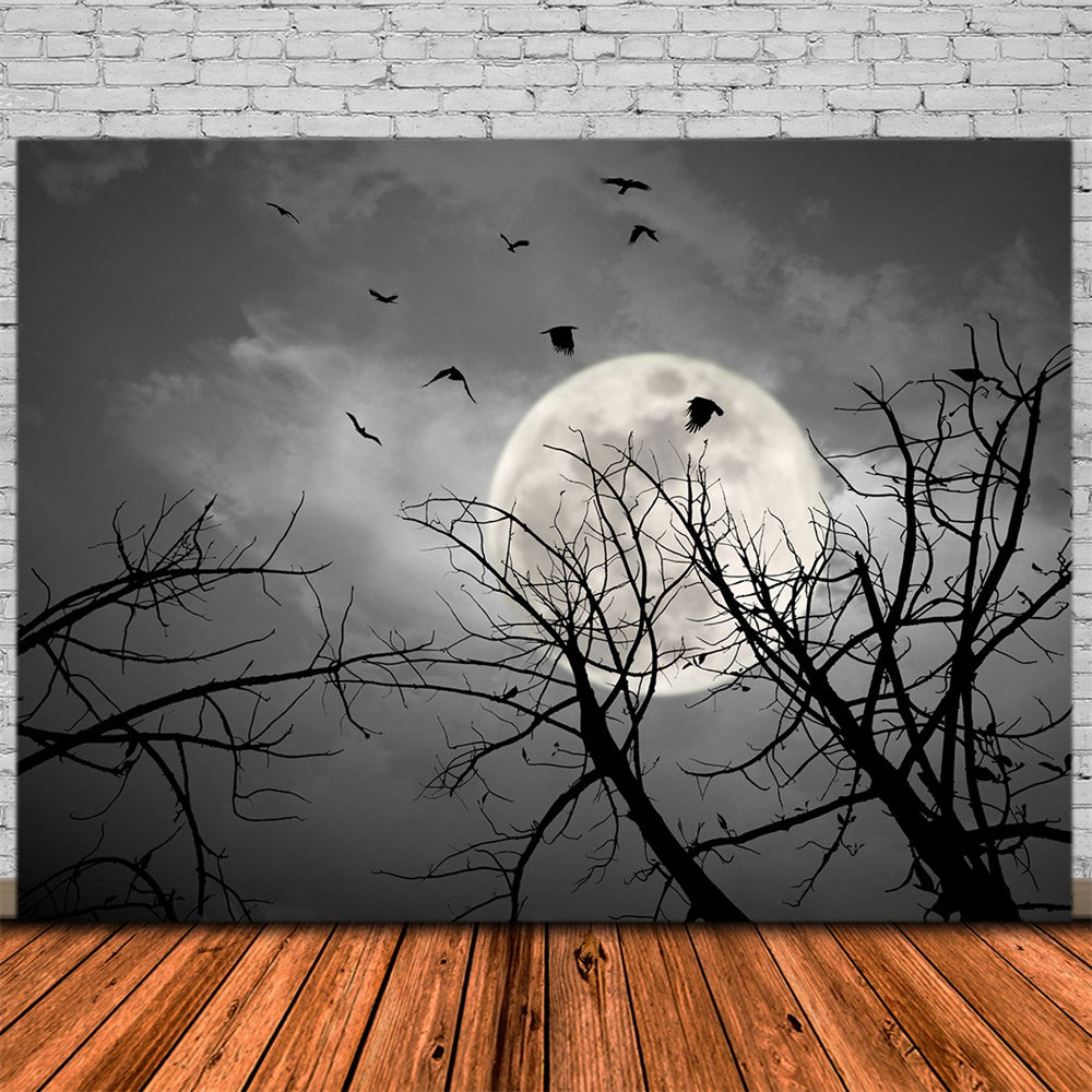 Halloween Night Dark Sky Moon Bats Backdrop UK RR7-487