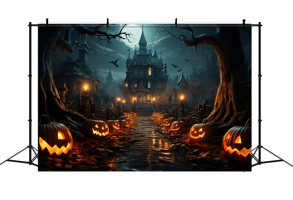 Halloween Castle Pumpkin Photography Backdrop UK RR7-488