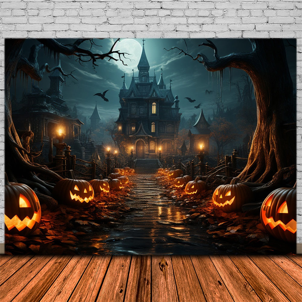 Halloween Castle Pumpkin Photography Backdrop UK RR7-488