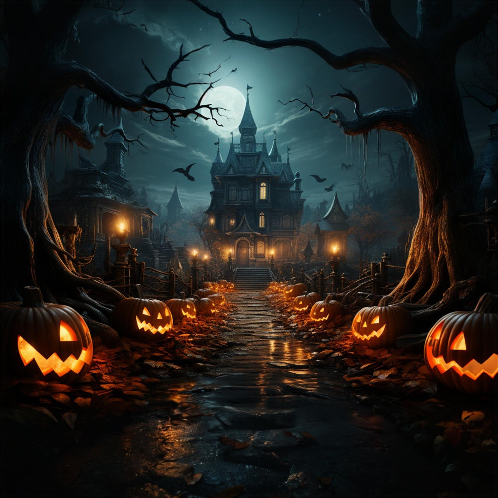 Halloween Castle Pumpkin Photography Backdrop UK RR7-488