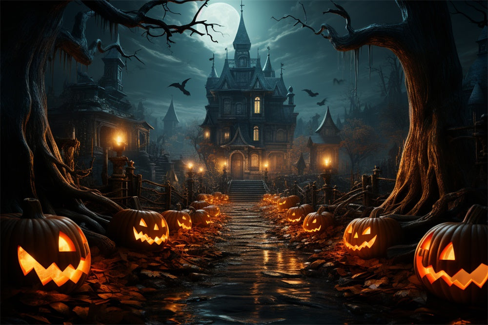 Halloween Castle Pumpkin Photography Backdrop UK RR7-488