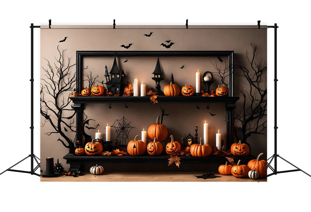 Pumpkin Candles Bats Wall Halloween Backdrop UK RR7-489