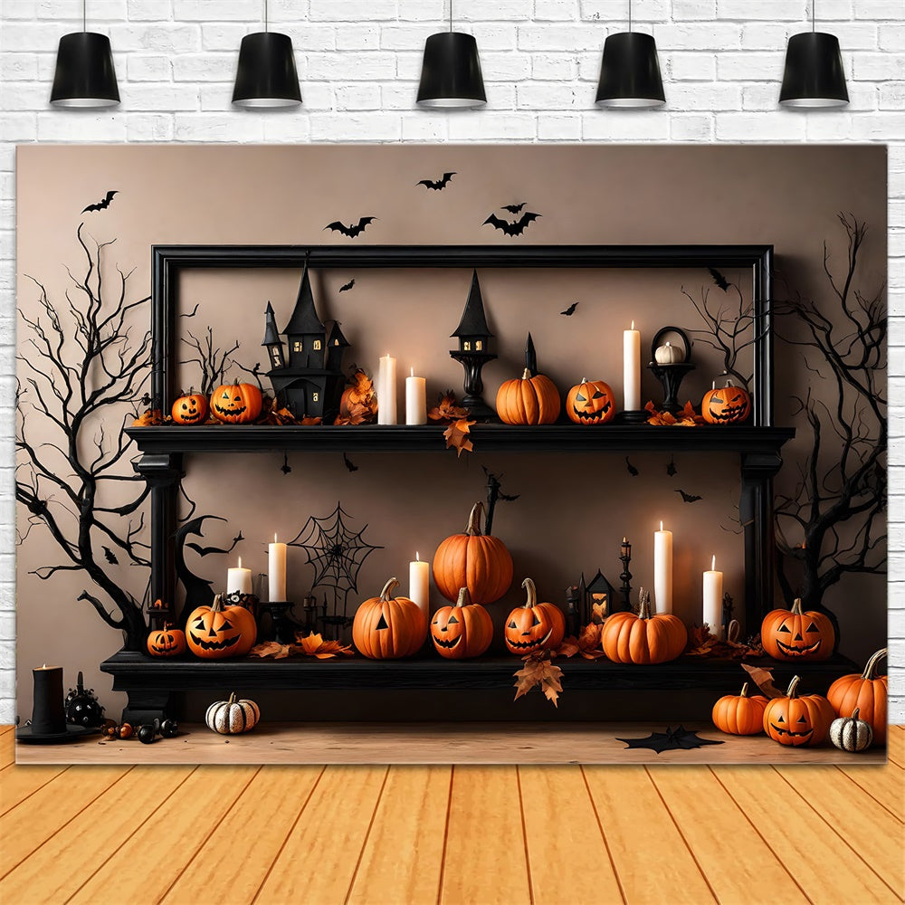 Pumpkin Candles Bats Wall Halloween Backdrop UK RR7-489