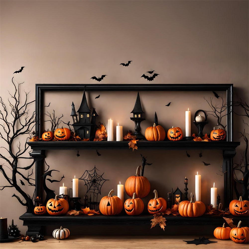 Pumpkin Candles Bats Wall Halloween Backdrop UK RR7-489