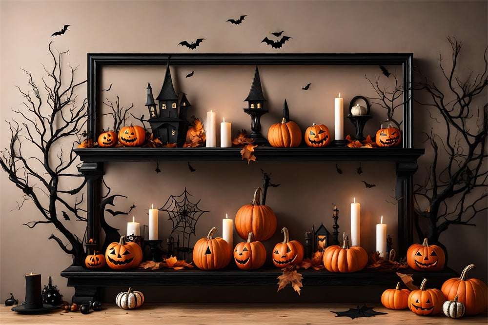 Pumpkin Candles Bats Wall Halloween Backdrop UK RR7-489