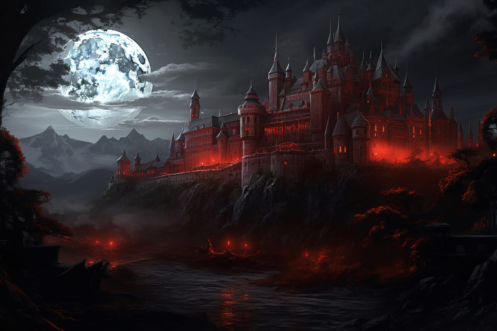 Gothic Castle Halloween Moonlight Backdrop UK RR7-49