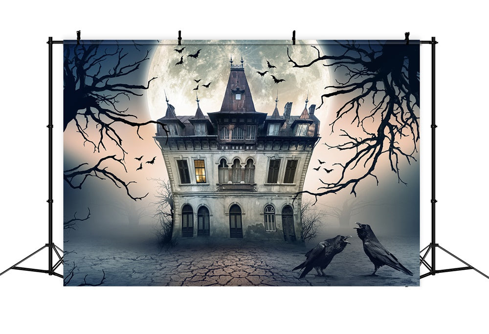 Haunted House Halloween Full Moon Backdrop UK RR7-493