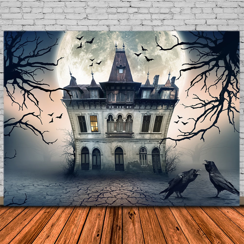 Haunted House Halloween Full Moon Backdrop UK RR7-493