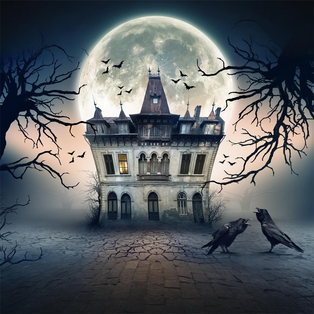 Haunted House Halloween Full Moon Backdrop UK RR7-493