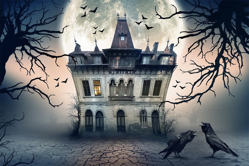 Haunted House Halloween Full Moon Backdrop UK RR7-493