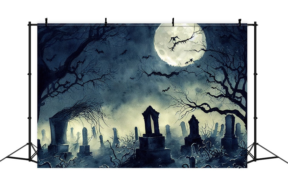 Halloween Graveyard Withered Trees Backdrop UK RR7-495