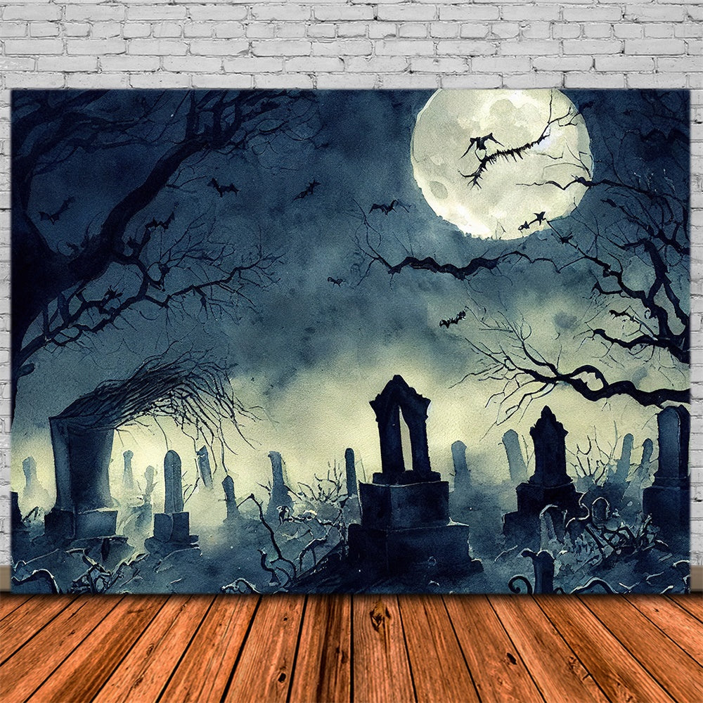 Halloween Graveyard Withered Trees Backdrop UK RR7-495