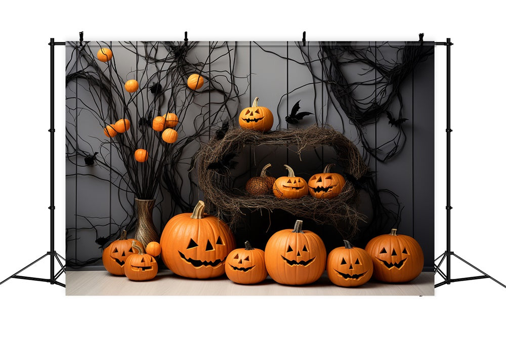 Halloween Curved Pumpkins Photography Backdrop UK R7-497