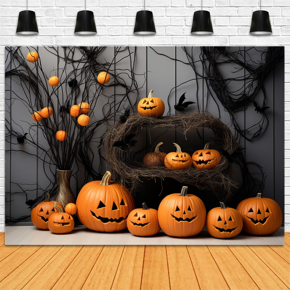 Halloween Curved Pumpkins Photography Backdrop UK R7-497