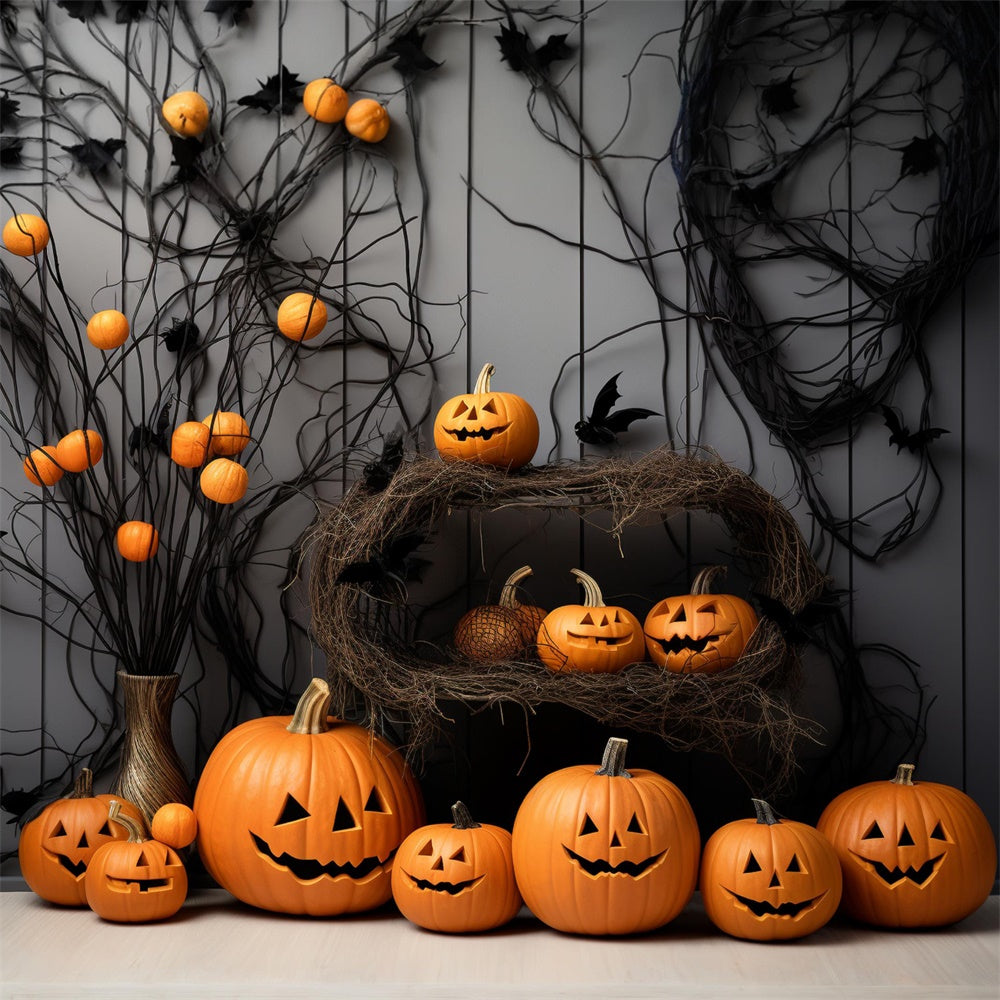 Halloween Curved Pumpkins Photography Backdrop UK R7-497