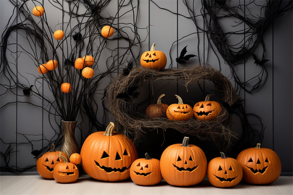 Halloween Curved Pumpkins Photography Backdrop UK R7-497