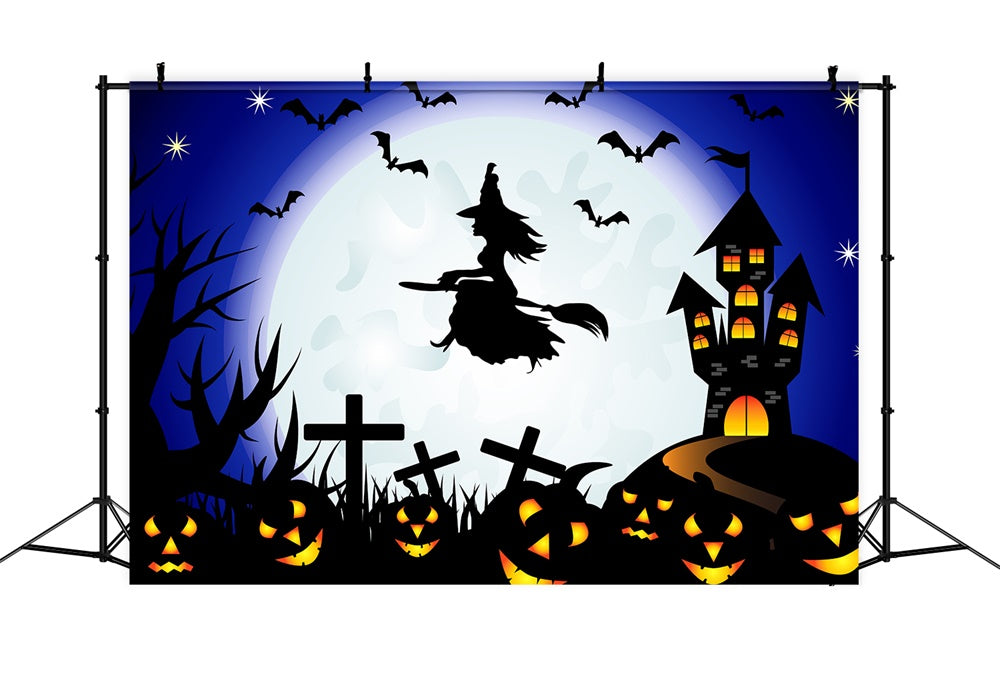 Evil Pumpkins Witch Moon Halloween Backdrop UK RR7-498