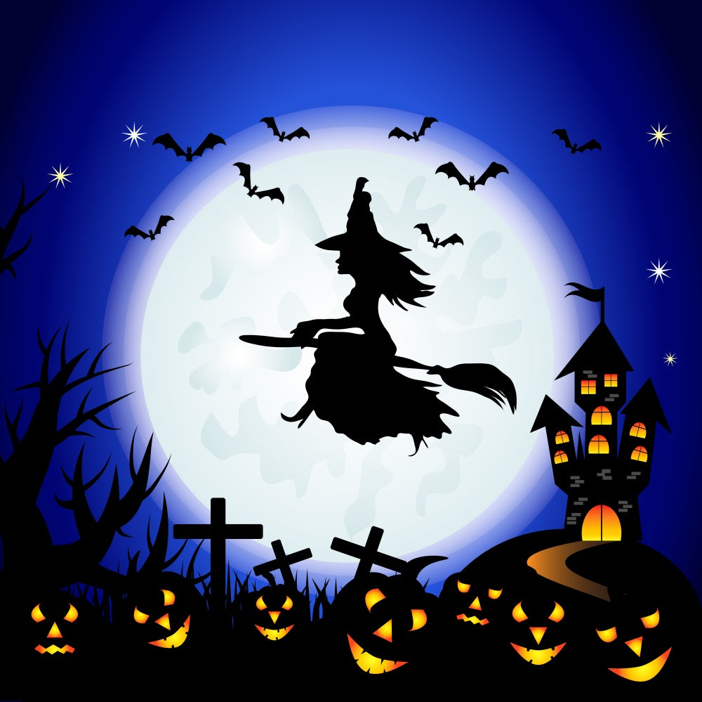 Evil Pumpkins Witch Moon Halloween Backdrop UK RR7-498