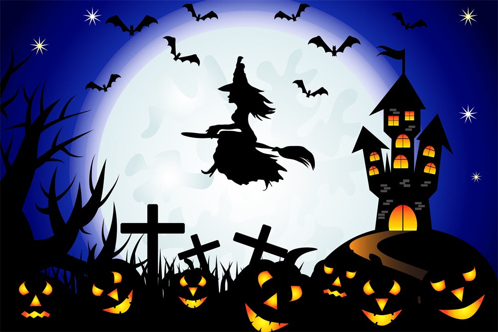 Evil Pumpkins Witch Moon Halloween Backdrop UK RR7-498