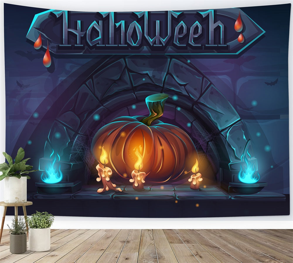 Halloween Pumpkins Candles Photography Backdrop UK RR7-499