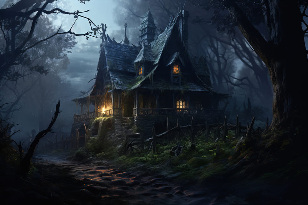 Halloween Witch House Photography Backdrop UK RR7-50