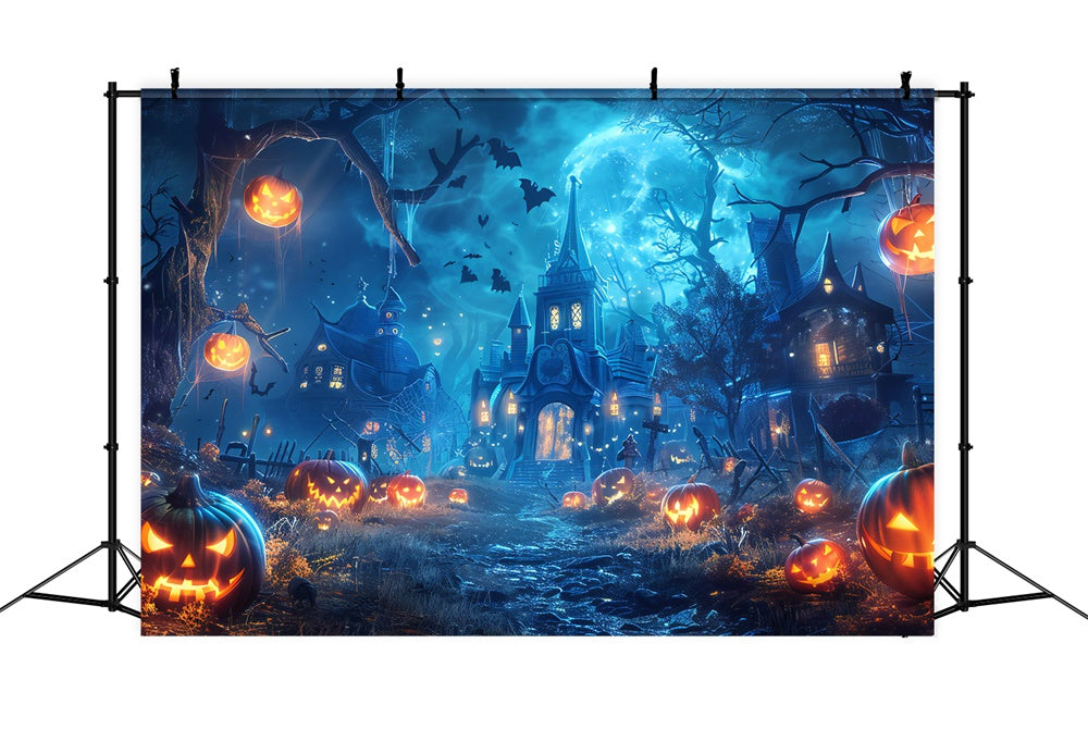 Halloween Glowing Forest Pumpkins Backdrop UK RR7-501