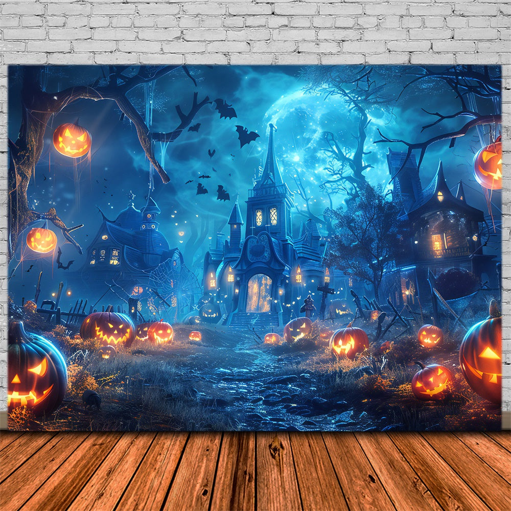 Halloween Glowing Forest Pumpkins Backdrop UK RR7-501