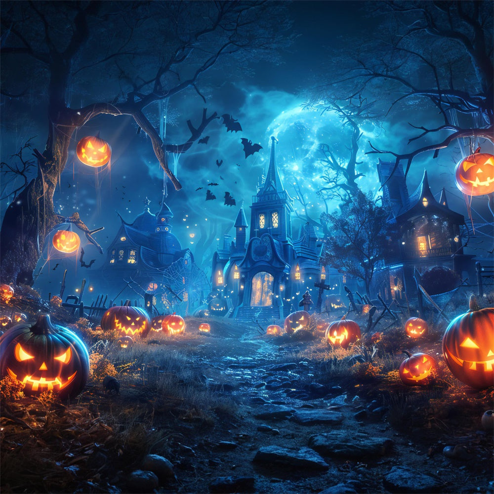 Halloween Glowing Forest Pumpkins Backdrop UK RR7-501