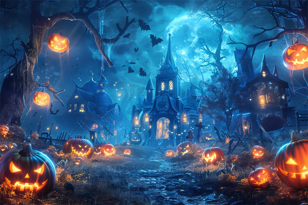 Halloween Glowing Forest Pumpkins Backdrop UK RR7-501