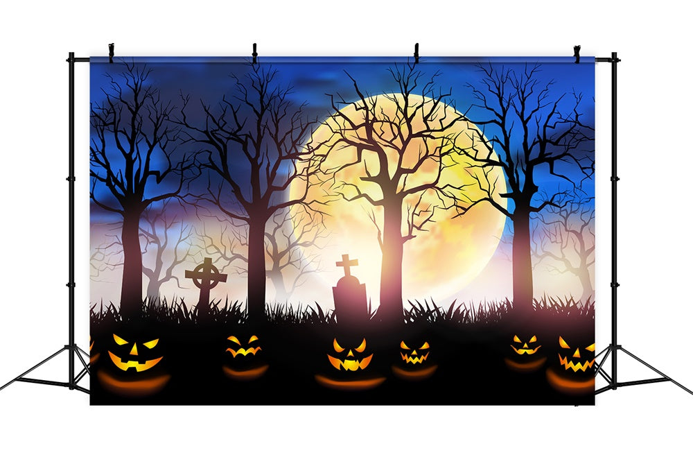 Halloween Moon Mysterious Cemetery Backdrop UK RR7-502