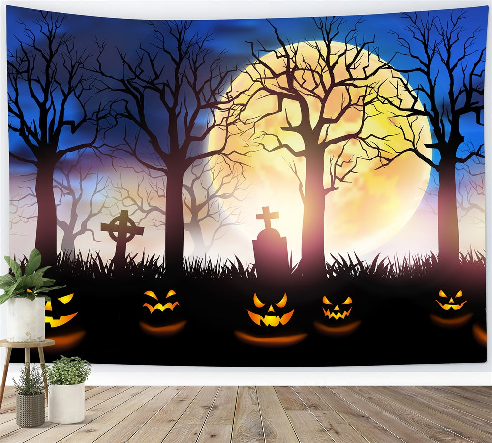 Halloween Moon Mysterious Cemetery Backdrop UK RR7-502