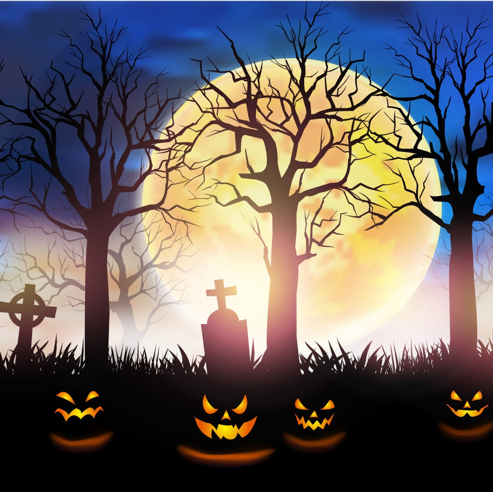 Halloween Moon Mysterious Cemetery Backdrop UK RR7-502