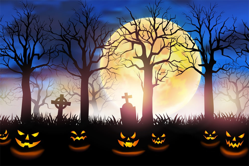 Halloween Moon Mysterious Cemetery Backdrop UK RR7-502