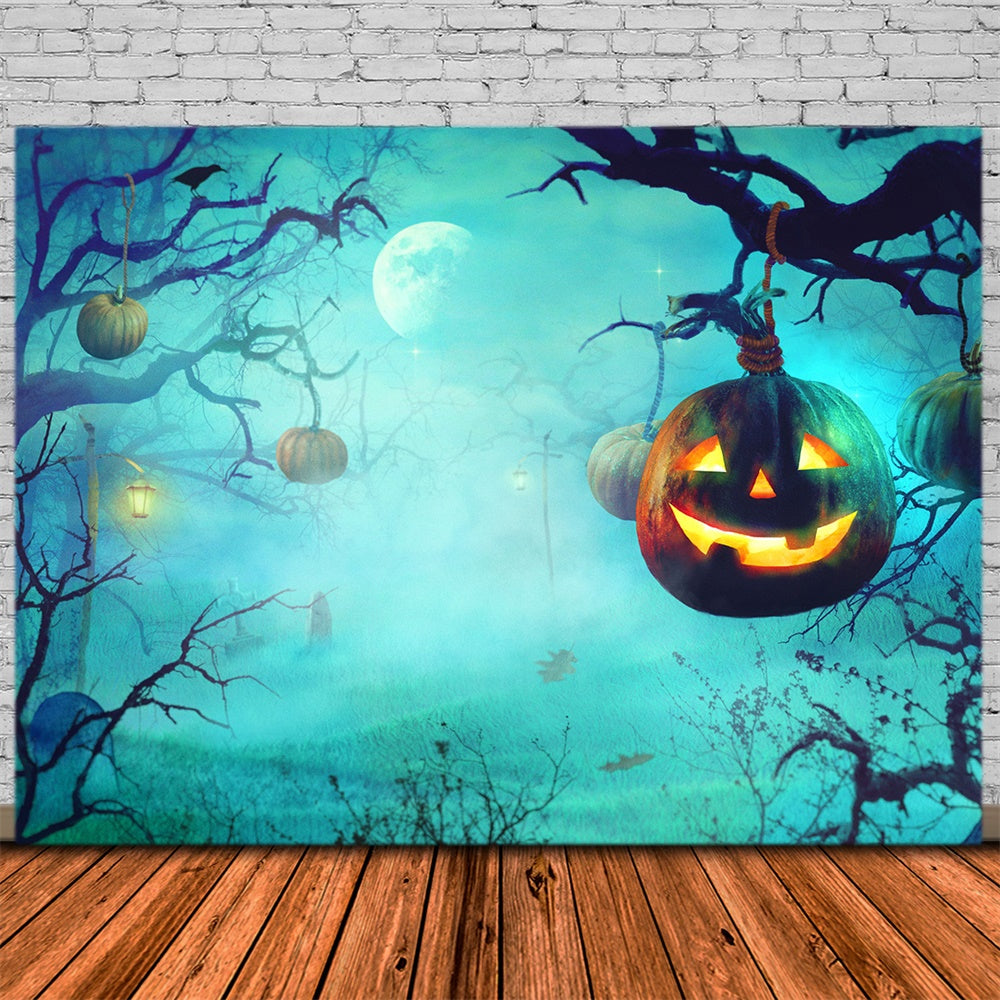 Halloween Foggy Woods Pumpkin Backdrop UK RR7-503