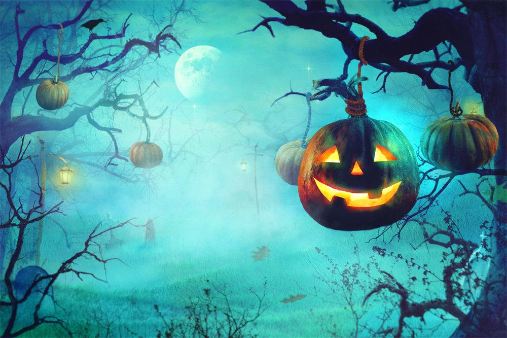 Halloween Foggy Woods Pumpkin Backdrop UK RR7-503