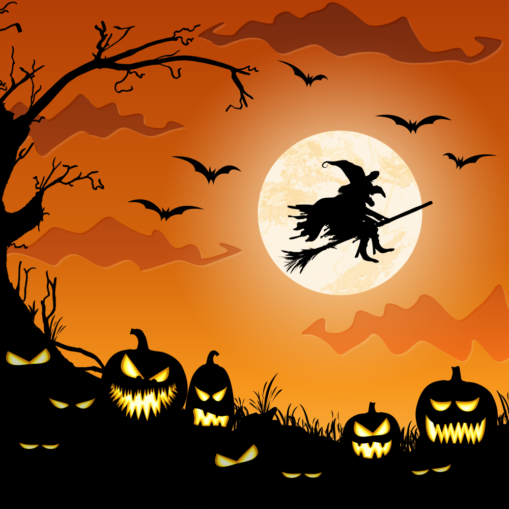 Halloween Dusk Evil Pumpkin Witch Backdrop UK RR7-504