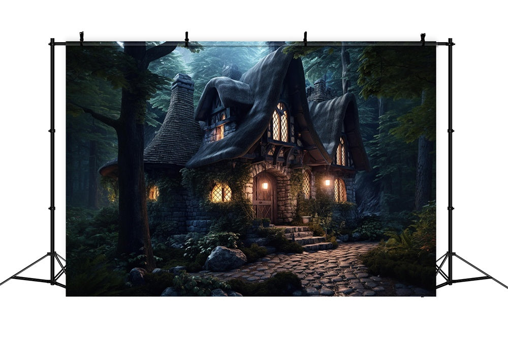 Spooky Forest Stone House Halloween Backdrop UK RR7-508