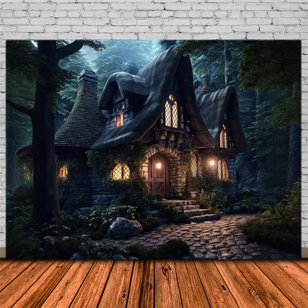 Spooky Forest Stone House Halloween Backdrop UK RR7-508