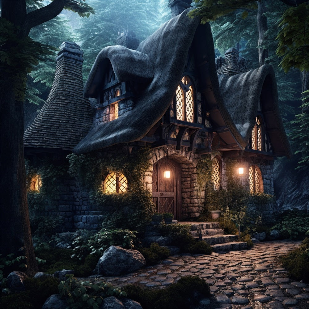 Spooky Forest Stone House Halloween Backdrop UK RR7-508